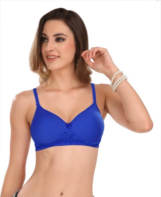 Featherline Lace Design Seamless Padded Women T-Shirt Heavily Padded Bra(Blue)