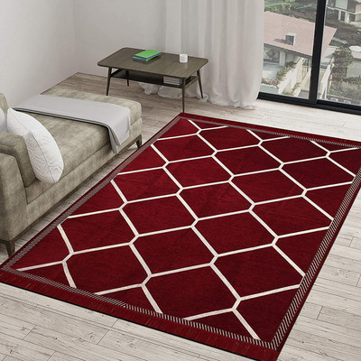 Zesture Maroon Chenille Carpet(2 ft,  X 2 ft, Rectangle)