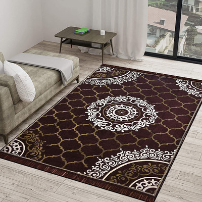 FAIRY HOME Brown Chenille Carpet(5 ft,  X 7 ft, Rectangle)