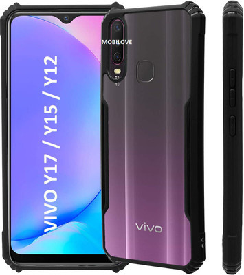 MOBILOVE Back Cover for Vivo Y17 / Y15 / Y12 | Four Corner Hybrid Soft PC Anti Clear Gel TPU Bumper Back Case Cover(Black, Rugged Armor, Pack of: 1)