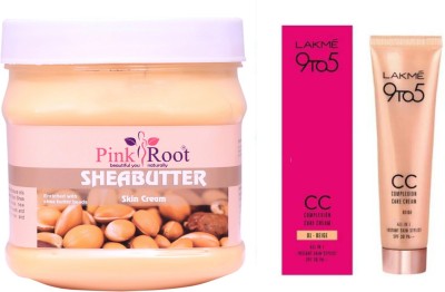 PINKROOT Shea Butter Body Cream 500gm with Lakme 9TO5 CC Complexion Care Cream(2 Items in the set)
