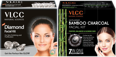 VLCC Diamond & Activated Bamboo Charcoal Facial Kit Combo Pack(2 x 60g)(2 x 60 g)