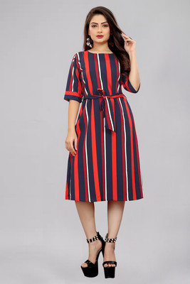 tanvi creation Women A-line Red, Blue Knee Length Dress