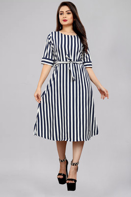 Modli 20 Fashion Women A-line Blue Knee Length Dress