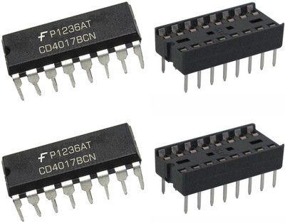 e4u CD4017 Decade Johnson Counter/Divider IC DIP-16 Package + IC Base - 2 No's Electronic Components Electronic Hobby Kit