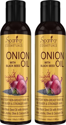 Spantra Onion Black Seed Hair Oil contains red oil extract for Anti Hairfall, Anti Dandruff, Split Ends and also Promotes hair growth, for Non Sticky, Non-Greasy Hair Oil For Silkier & Stronger Hair,100ML Each, Pack of 2 Hair Oil(200 ml)