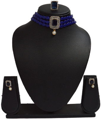 Sandhya Designer Studio Stone Blue, Gold Jewellery Set(Pack of 1)