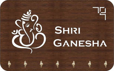Arpita Crafts Shri Ganesh Key Holder For Wall Wood Key Holder(7 Hooks, Brown)