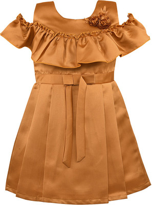 Wishkaro Girls Midi/Knee Length Casual Dress(Yellow, Sleeveless)
