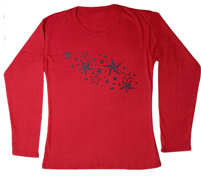 IndiWeaves Girls Printed Cotton Blend Regular T Shirt(Red, Pack of 1)