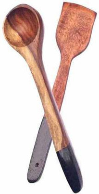 Smarts collection WOODEN SPOON {SET OF 2} Wooden Serving Spoon Set (Pack of 2) Kitchen Tool Set(Brown, Spatula)