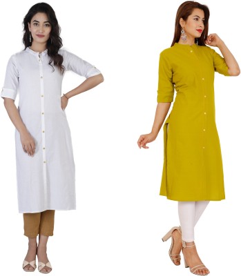 Rimeline Fashion Women Solid Straight Kurta(White, Green)