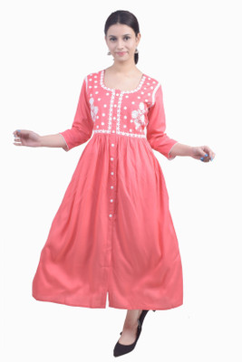 PALSIYA PRESENTS Women Embroidered Flared Kurta(Pink)