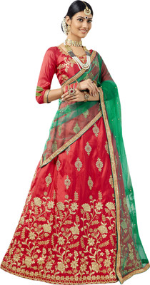 manvaa Embroidered Semi Stitched Lehenga Choli(Red)