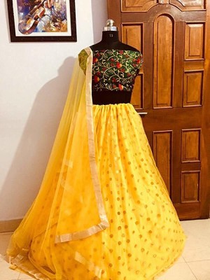 Nena Fashion Embroidered Semi Stitched Lehenga Choli(Yellow)