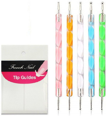 D.B.Z. Professional 5 pcs 2 Way Nail Dotting Marbleizing Tool Set WITH Manicure Nail Art Tip Sticker(MULTI)