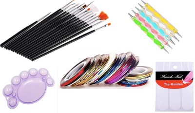 Gugzy Nail Art Paint Kit Of 15 Pieces Nail Art Paint Brushes With 5 Pieces 2 Way Marbleizing Dotting Pen, 1 Set Of Finger Tip Guide, 1 Palette Tray And 10 Pieces Nail Striping Tape I Nail Art Tool I Nail Art Kit I Nail Art I Dotting Tool I Nail Tape I Nail Design Tool(Multicolor)