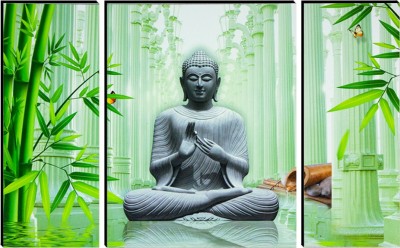 Indianara OF GAUTAM BUDDHA MDF (2096 FL) WITHOUT GLASS Digital Reprint 12 inch x 18 inch Painting(With Frame, Pack of 3)