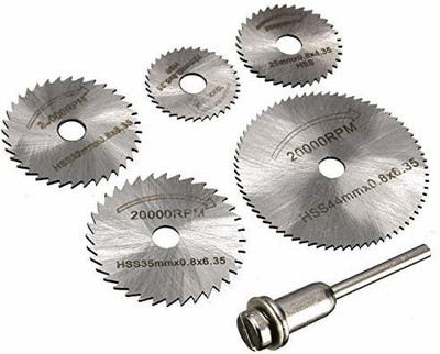 TruTool 0408_hss_saw_6pc 6pcs Set Mini HSS Circular Saw Blades Rotating Tool for Dremel Rotary Metal Cutter Hand Tool Set of Diamond Cutting Discs Chuck Rotary Bit Set(5 Bits)