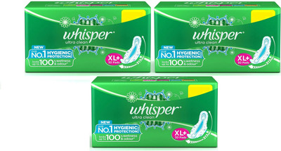 Whisper Ultra Clean Sanitary Pads for Women, XL+ ( 30+30+30 Napkins ) Sanitary Pad(Pack of 3)