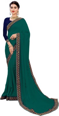 Selinta Solid/Plain Bollywood Art Silk Saree(Dark Green)