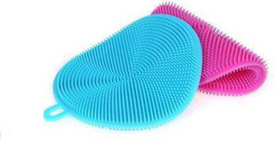Physique 2 Pcs Multifunction Silicone Dish Bowl Cleaning Brush Silicone Scouring Pad Silicone Dish Sponge Kitchen Pot Cleaner Washing Tool Scrub Sponge(Medium, Pack of 2)