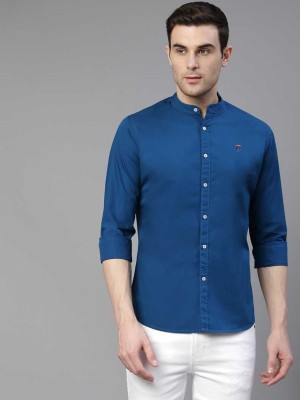 FUBAR Men Solid Casual Blue Shirt