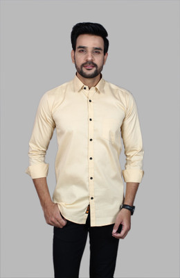 Liza Martin Men Solid Casual Cream Shirt