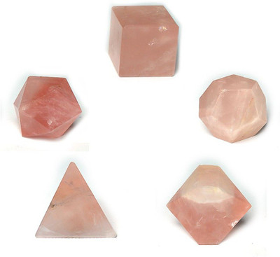 CRYSTU Rose QUartz Geometry Set Crystal Stone 5 Piece Set Reiki Healing Grid For Vastu Correction And Increase Energy Decorative Showpiece  -  2 cm(Crystal, Pink)