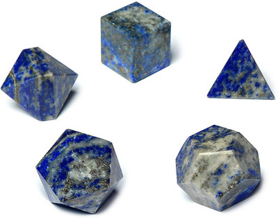 CRYSTU Lapis Lazuli Geometry Set Crystal Stone 5 Piece Set Reiki Healing Grid For Vastu Correction And Increase Energy Decorative Showpiece  -  2 cm(Crystal, Dark Blue, Grey)