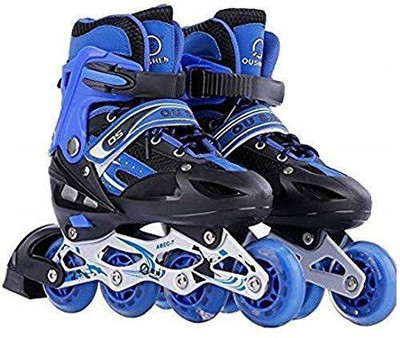 STAR CAVES Adjustable Inline Skates with Front Light up Wheels Beginner Skates Fun Illuminating Roller Skates for All Boys and Girls In-line Skates - Size 11-2 UK(Multicolor)
