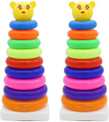 Rihishtoys Combo Pack of 2 Smiley Stacking Colouring Teddy Rings for Kids 9 pcs Multi Color, Stacking Toy 9 Combo - malticolor(Multicolor)