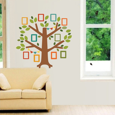 Decor Villa 58 cm Colorfull PhotoFrame Tree Removable Sticker(Pack of 1)