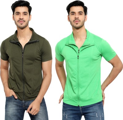 Unite Wear Solid Men Polo Neck Green T-Shirt