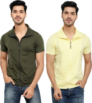 Unite Wear Solid Men Polo Neck Green, Yellow T-Shirt