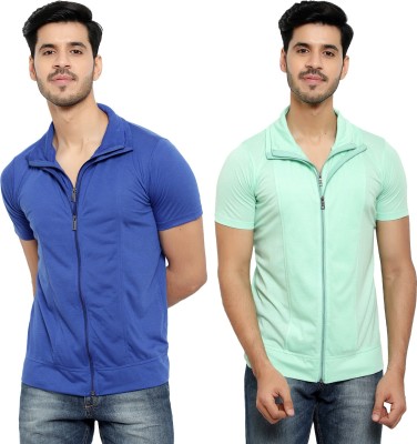 Unite Wear Solid Men Polo Neck Green, Blue T-Shirt