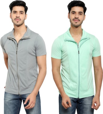 Unite Wear Solid Men Polo Neck Grey, Light Green T-Shirt