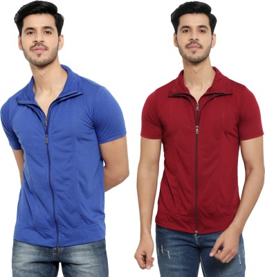 Unite Wear Solid Men Polo Neck Blue, Maroon T-Shirt