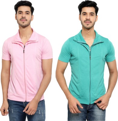 Unite Wear Solid Men Polo Neck Pink, Light Green T-Shirt