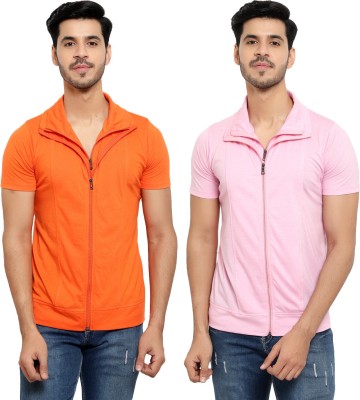 Unite Wear Solid Men Polo Neck Pink, Orange T-Shirt