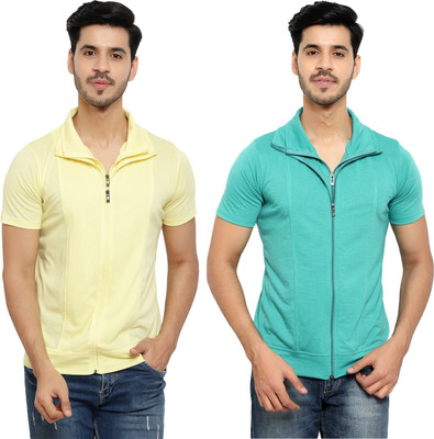 Unite Wear Solid Men Polo Neck Yellow, Light Green T-Shirt