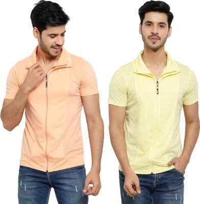 Unite Wear Solid Men Polo Neck Beige, Yellow T-Shirt