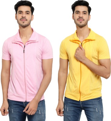 Unite Wear Solid Men Polo Neck Pink, Yellow T-Shirt