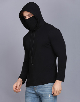 SLOWLORIS Typography Men Hooded Neck Black T-Shirt
