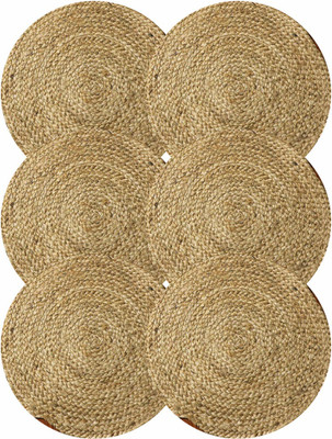 pepme Round Pack of 6 Table Placemat(Beige, Jute)