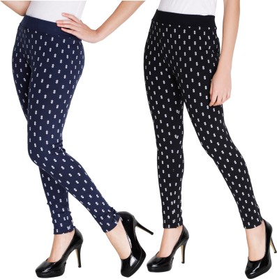 Just Live Fashion Printed Women Black, Dark Blue Tights