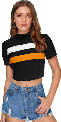 Dhruvil Impex Casual Striped Women Black Top