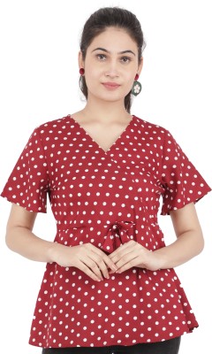 Kulfi Casual Short Sleeve Printed Women Red, White Top