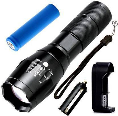 Life Friends 5 Mode 400 Meter Zoomable Chargeable Waterproof LED Metal Body 12W Flashlight Torch Outdoor Search Light Torch(Black, 18 cm, Rechargeable)