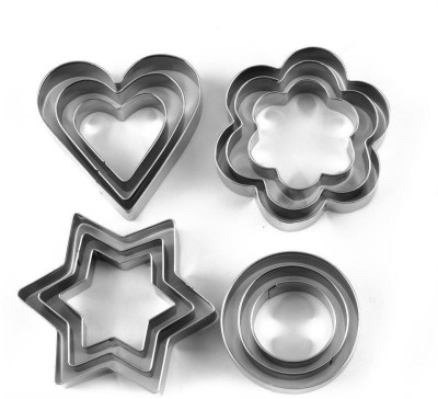 Vastate Cookie Cutter Stainless Steel Cookie Cutter with Shape Heart Round Star and Flower (12 Pieces) Cookie Cutter(Pack of 12)